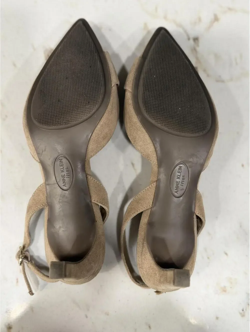 Anne Klein  Iva Beige Suede Slingback Kitten Heel Shoes Size 7.5